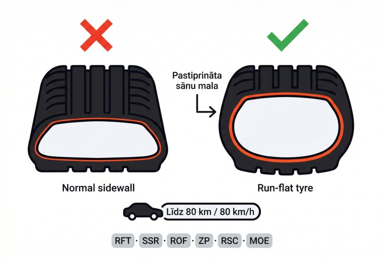 Run-flat riepu ilustrācija
